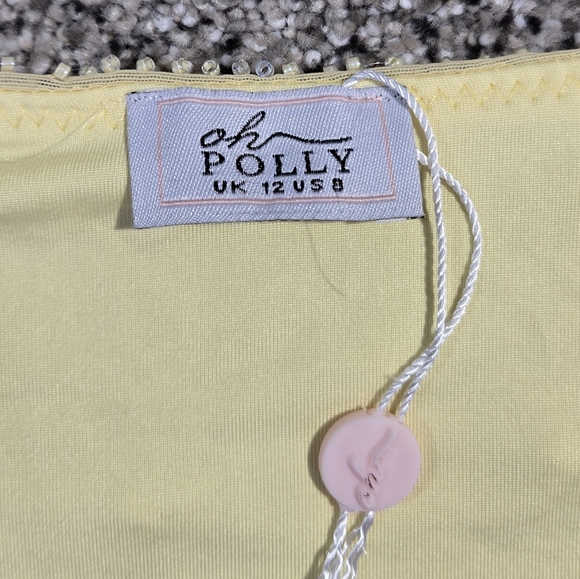 Oh Polly Plunging Long Sleeve Beaded Dress Yellow Womens Size 8 Fits Like 6 NWT - Picture 4 of 16